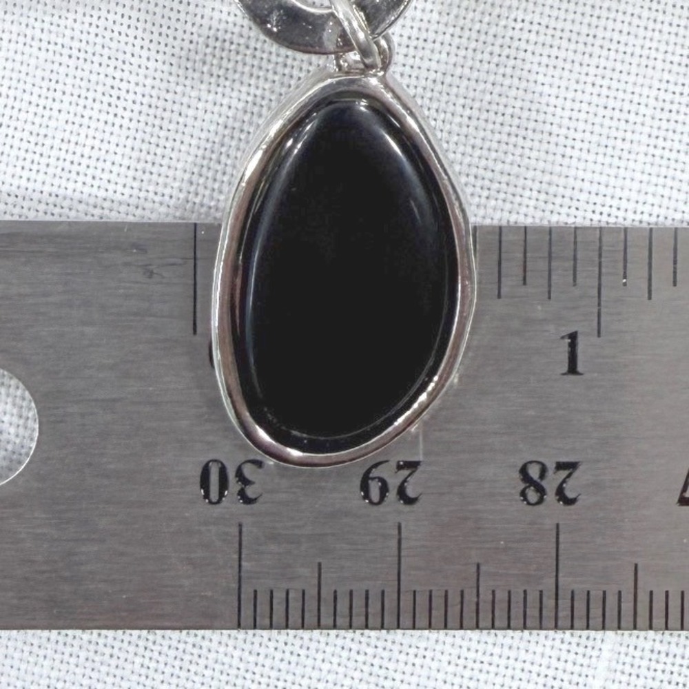 Black Teardrop Dangle Earrings Silver Tone Hammered Oval Boho Jewelry - Picture 3 of 5